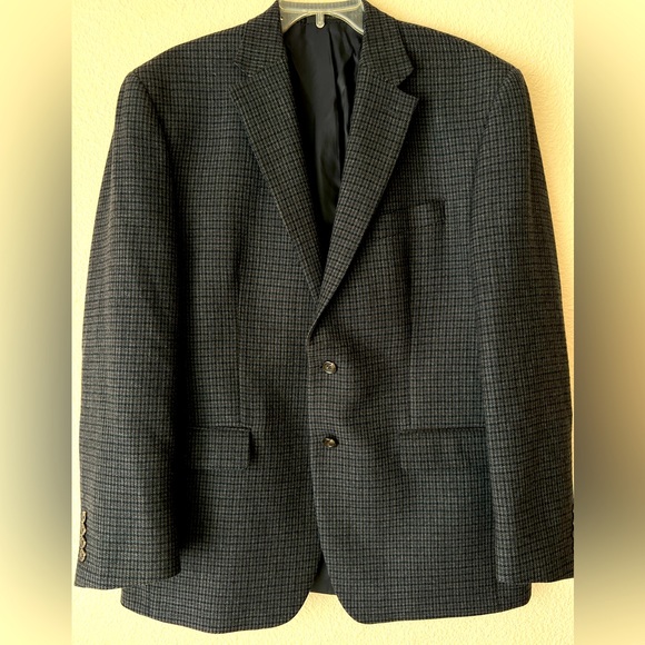Chaps Mens Blazer Suit Jacket Gray Check Knit Lambswool 2 Button size 42R - Picture 1 of 7